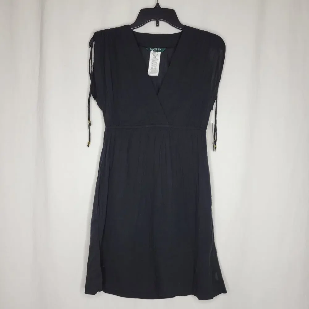 Lauren by Ralph Lauren Crushed Farrah Swim Cover-Up Dress Black NWT Size XS_4